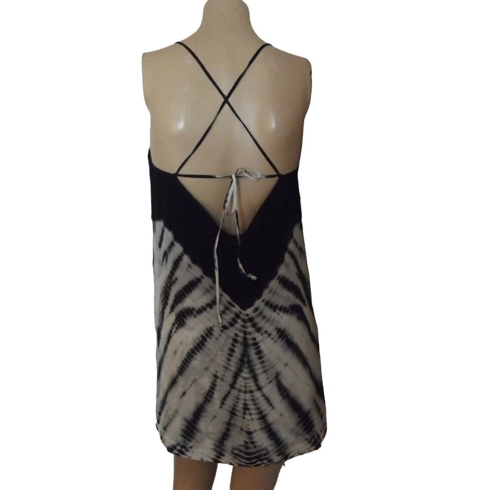 Black & Cream Tie-Dye Backless Slip Dress